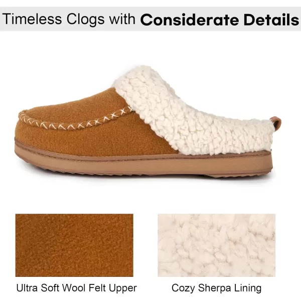 imageLongBay Womens Felt Sherpa Bedroom Slippers Warm Cozy WoolLike Moccasin Slippers for Indoor Outdoor Winter Memory Foam House Shoes SlipOn with Fuzzy Plush LiningCamel