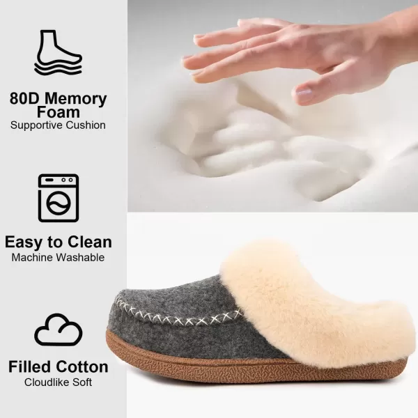 imageLongBay Womens Felt Sherpa Bedroom Slippers Warm Cozy WoolLike Moccasin Slippers for Indoor Outdoor Winter Memory Foam House Shoes SlipOn with Fuzzy Plush LiningFuzzy Grey