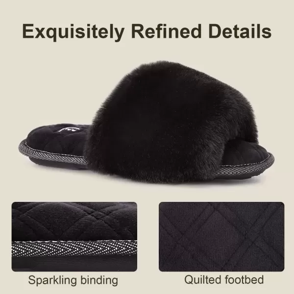 imageLongBay Womens Fuzzy Faux Fur Memory Foam Cozy Flat Spa Slide Slippers Comfy Open Toe Slip On House Shoes SandalsBlack