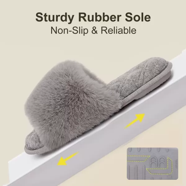 imageLongBay Womens Fuzzy Faux Fur Memory Foam Cozy Flat Spa Slide Slippers Comfy Open Toe Slip On House Shoes SandalsGrey