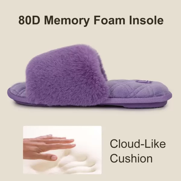 imageLongBay Womens Fuzzy Faux Fur Memory Foam Cozy Flat Spa Slide Slippers Comfy Open Toe Slip On House Shoes SandalsPurple