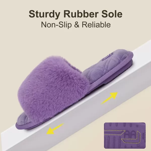 imageLongBay Womens Fuzzy Faux Fur Memory Foam Cozy Flat Spa Slide Slippers Comfy Open Toe Slip On House Shoes SandalsPurple