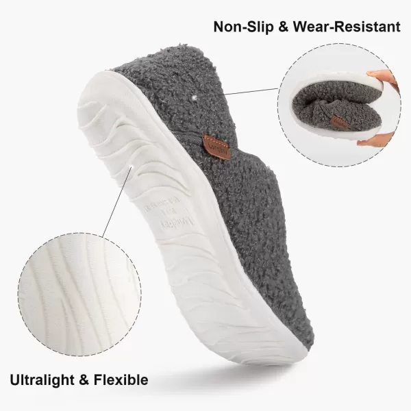 imageLongBay Womens Fuzzy House Slippers Cozy Warm Teddy Fleece Slip On House Shoes for Indoor OutdoorGrey