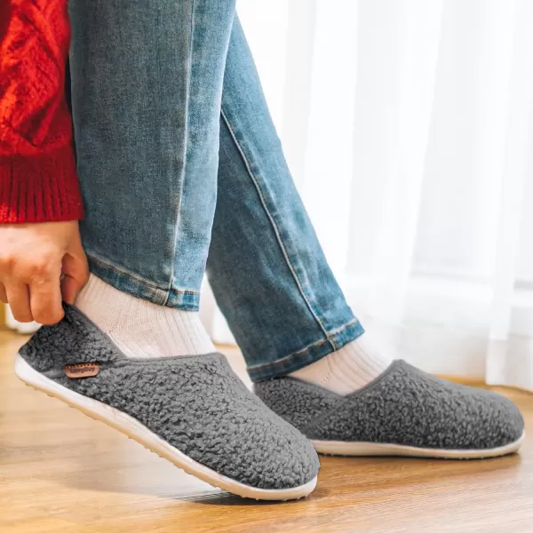imageLongBay Womens Fuzzy House Slippers Cozy Warm Teddy Fleece Slip On House Shoes for Indoor OutdoorGrey