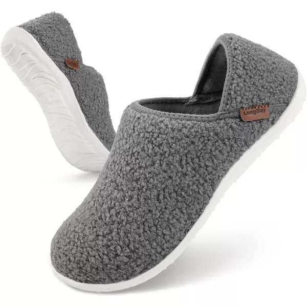 imageLongBay Womens Fuzzy House Slippers Cozy Warm Teddy Fleece Slip On House Shoes for Indoor OutdoorGrey