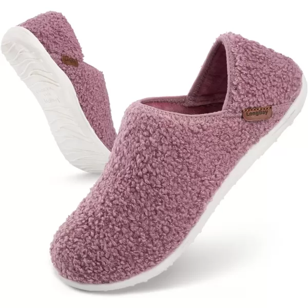 imageLongBay Womens Fuzzy House Slippers Cozy Warm Teddy Fleece Slip On House Shoes for Indoor OutdoorPink