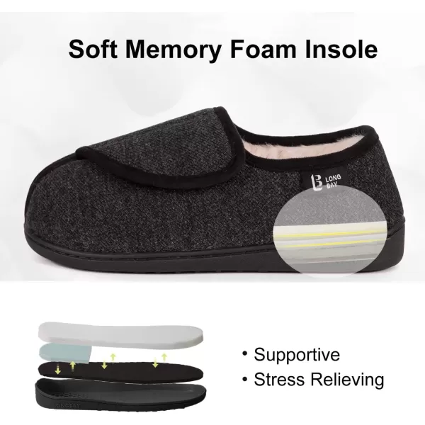 imageLongBay Womens House Slippers with Warm Furry Winter Diabetic Shoes Wide Width Non Slip for Elderly Orthopedic Neuropathy Indoor OutdoorBlack