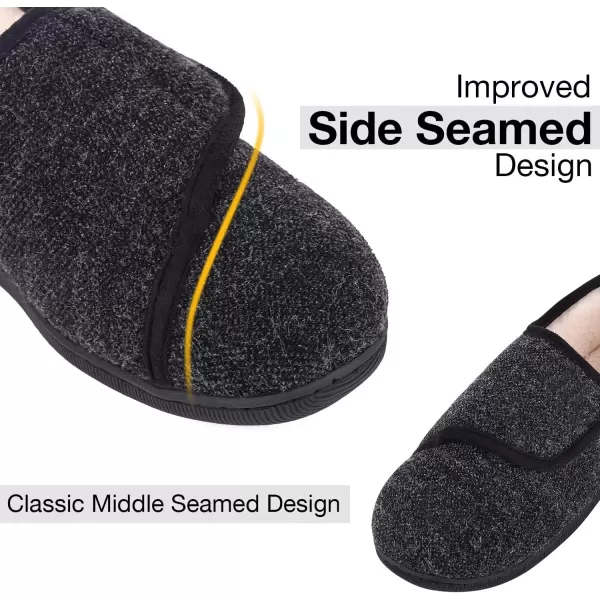 imageLongBay Womens House Slippers with Warm Furry Winter Diabetic Shoes Wide Width Non Slip for Elderly Orthopedic Neuropathy Indoor OutdoorBlack