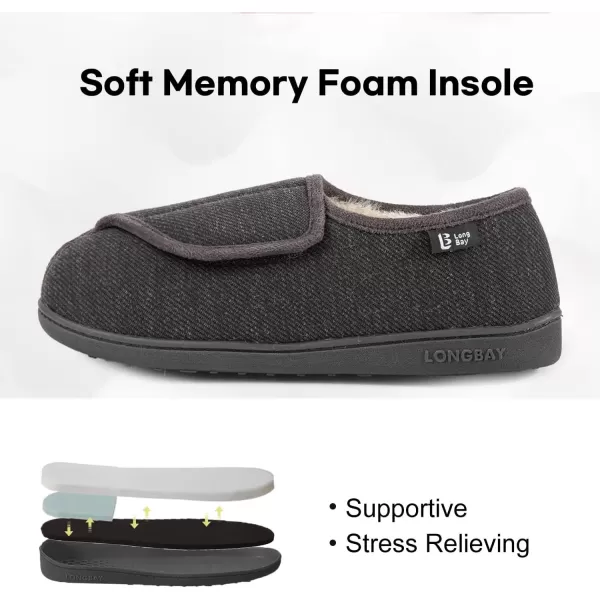imageLongBay Womens House Slippers with Warm Furry Winter Diabetic Shoes Wide Width Non Slip for Elderly Orthopedic Neuropathy Indoor OutdoorDark Gray