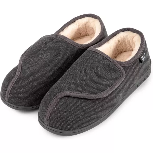 imageLongBay Womens House Slippers with Warm Furry Winter Diabetic Shoes Wide Width Non Slip for Elderly Orthopedic Neuropathy Indoor OutdoorDark Gray