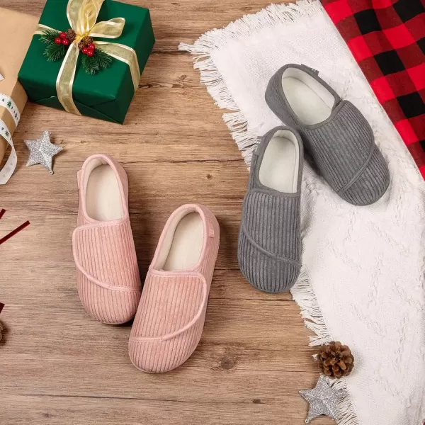imageLongBay Womens House Slippers with Warm Furry Winter Diabetic Shoes Wide Width Non Slip for Elderly Orthopedic Neuropathy Indoor OutdoorFrench Grey