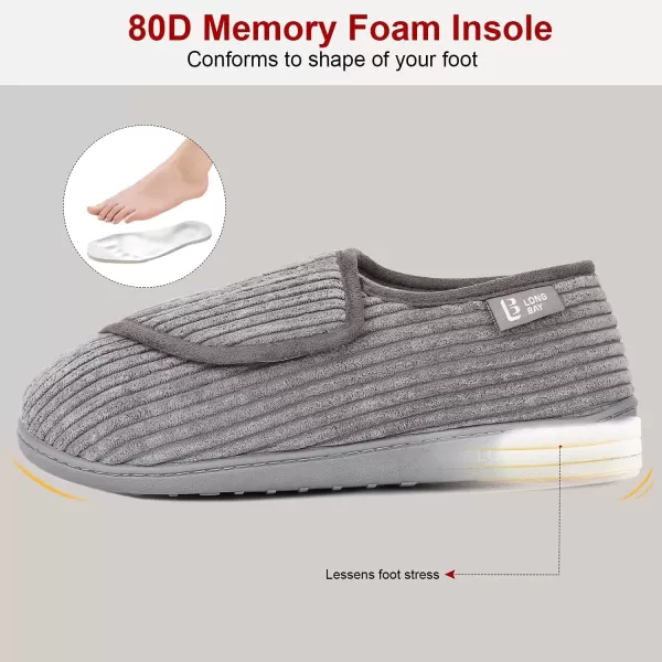 imageLongBay Womens House Slippers with Warm Furry Winter Diabetic Shoes Wide Width Non Slip for Elderly Orthopedic Neuropathy Indoor OutdoorFrench Grey