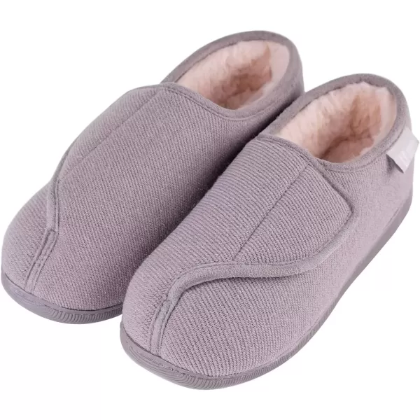 imageLongBay Womens House Slippers with Warm Furry Winter Diabetic Shoes Wide Width Non Slip for Elderly Orthopedic Neuropathy Indoor OutdoorGrey