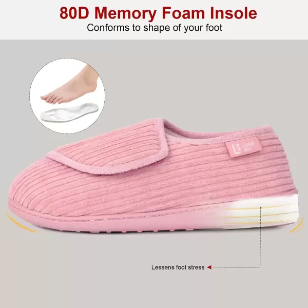 imageLongBay Womens House Slippers with Warm Furry Winter Diabetic Shoes Wide Width Non Slip for Elderly Orthopedic Neuropathy Indoor OutdoorMillennial Pink