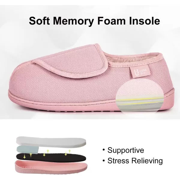 imageLongBay Womens House Slippers with Warm Furry Winter Diabetic Shoes Wide Width Non Slip for Elderly Orthopedic Neuropathy Indoor OutdoorPink