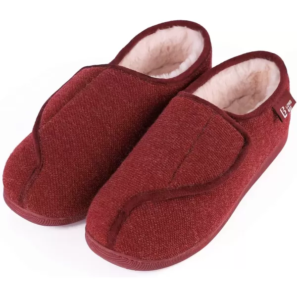 imageLongBay Womens House Slippers with Warm Furry Winter Diabetic Shoes Wide Width Non Slip for Elderly Orthopedic Neuropathy Indoor OutdoorWine Red