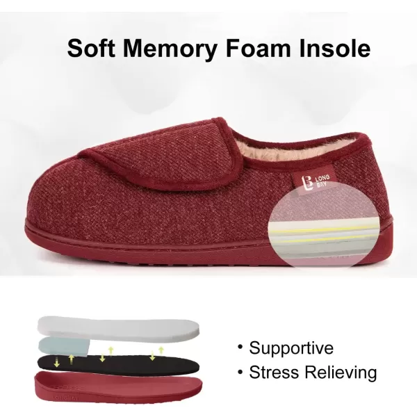 imageLongBay Womens House Slippers with Warm Furry Winter Diabetic Shoes Wide Width Non Slip for Elderly Orthopedic Neuropathy Indoor OutdoorWine Red