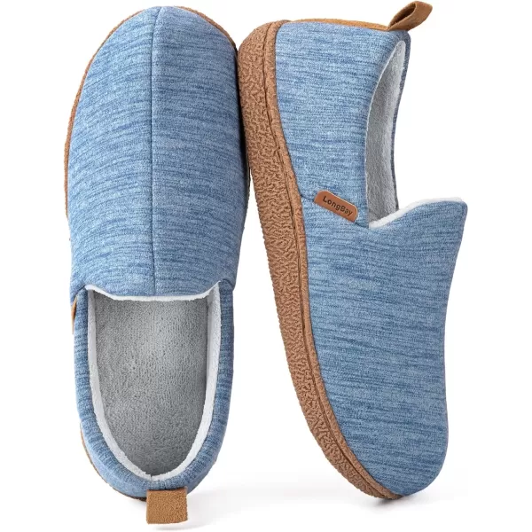 imageLongBay Womens Memory Foam House Shoes Cozy Brushed Jersey Slippers for Indoor OutdoorBlue