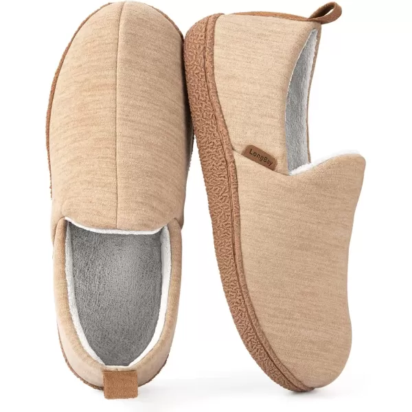 imageLongBay Womens Memory Foam House Shoes Cozy Brushed Jersey Slippers for Indoor OutdoorKhaki