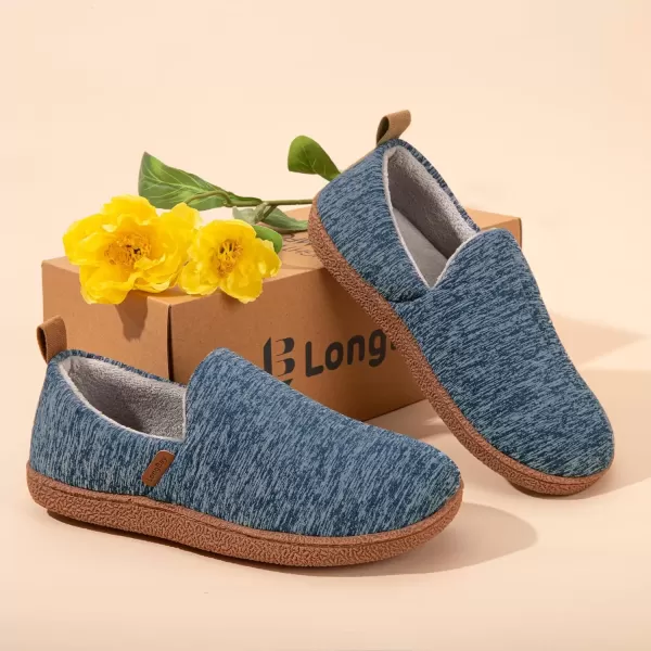 imageLongBay Womens Memory Foam House Shoes Cozy Brushed Jersey Slippers for Indoor OutdoorNavy Blue