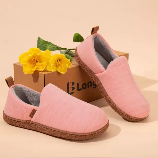 imageLongBay Womens Memory Foam House Shoes Cozy Brushed Jersey Slippers for Indoor OutdoorPink