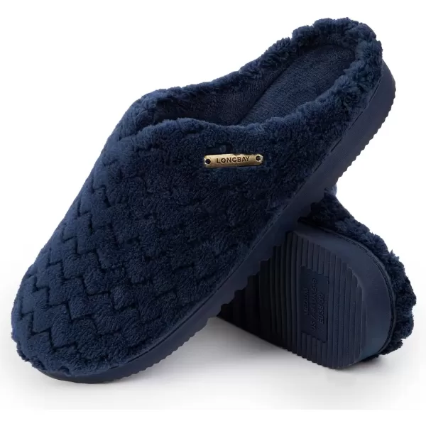 imageLongBay Womens SlipOn House Slippers Comfy Memory Foam Bedroom ShoesNavy Blue