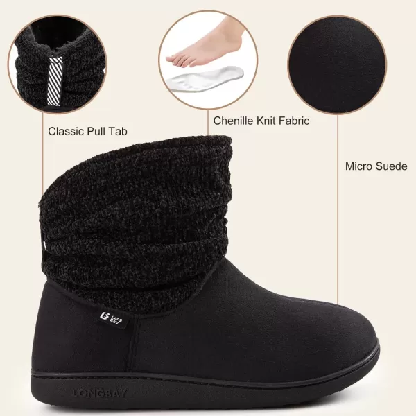 imageLongBay Womens Warm Chenille Knit Bootie Slippers Memory Foam Comfy Suede Fluffy Faux Fur Memory Foam Boots House ShoesBlack