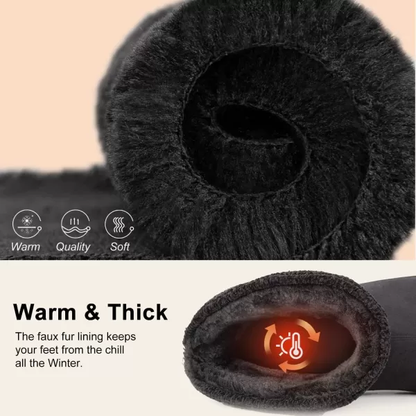imageLongBay Womens Warm Chenille Knit Bootie Slippers Memory Foam Comfy Suede Fluffy Faux Fur Memory Foam Boots House ShoesBlack