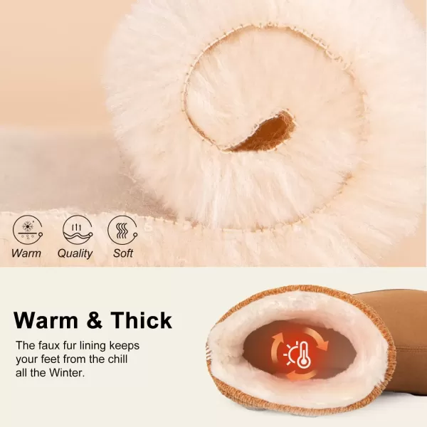 imageLongBay Womens Warm Chenille Knit Bootie Slippers Memory Foam Comfy Suede Fluffy Faux Fur Memory Foam Boots House ShoesCamel
