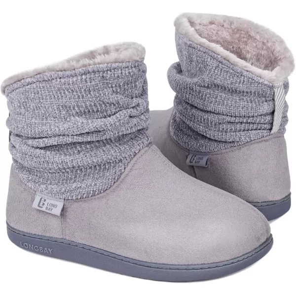 imageLongBay Womens Warm Chenille Knit Bootie Slippers Memory Foam Comfy Suede Fluffy Faux Fur Memory Foam Boots House ShoesGrey