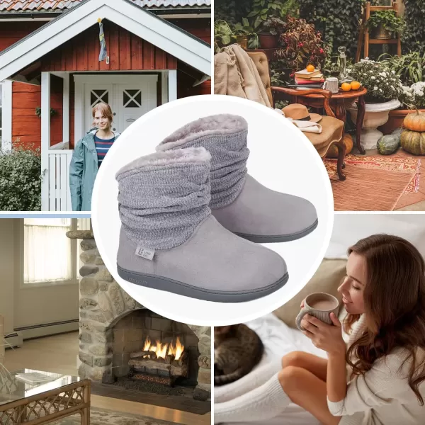 imageLongBay Womens Warm Chenille Knit Bootie Slippers Memory Foam Comfy Suede Fluffy Faux Fur Memory Foam Boots House ShoesGrey