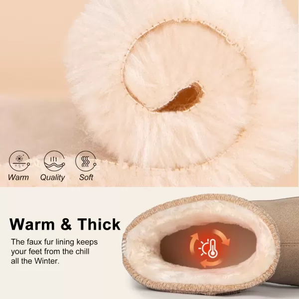 imageLongBay Womens Warm Chenille Knit Bootie Slippers Memory Foam Comfy Suede Fluffy Faux Fur Memory Foam Boots House ShoesKhaki