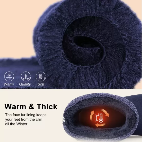 imageLongBay Womens Warm Chenille Knit Bootie Slippers Memory Foam Comfy Suede Fluffy Faux Fur Memory Foam Boots House ShoesNavy Blue