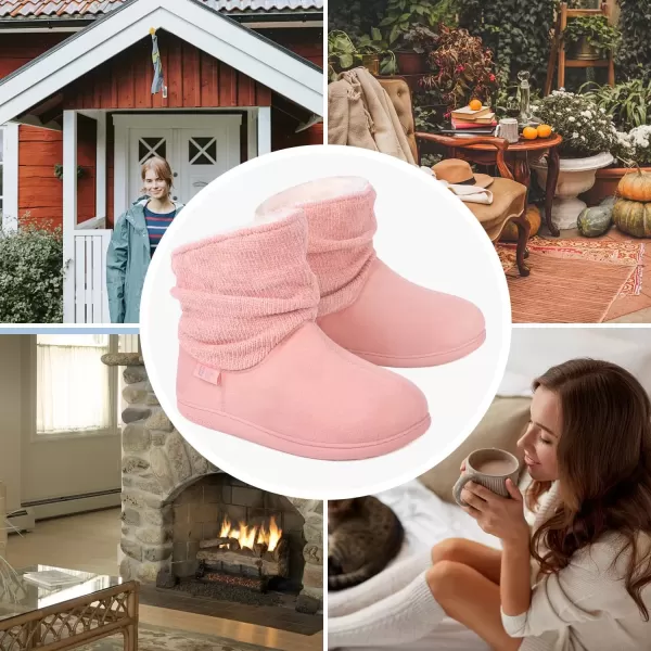 imageLongBay Womens Warm Chenille Knit Bootie Slippers Memory Foam Comfy Suede Fluffy Faux Fur Memory Foam Boots House ShoesPink