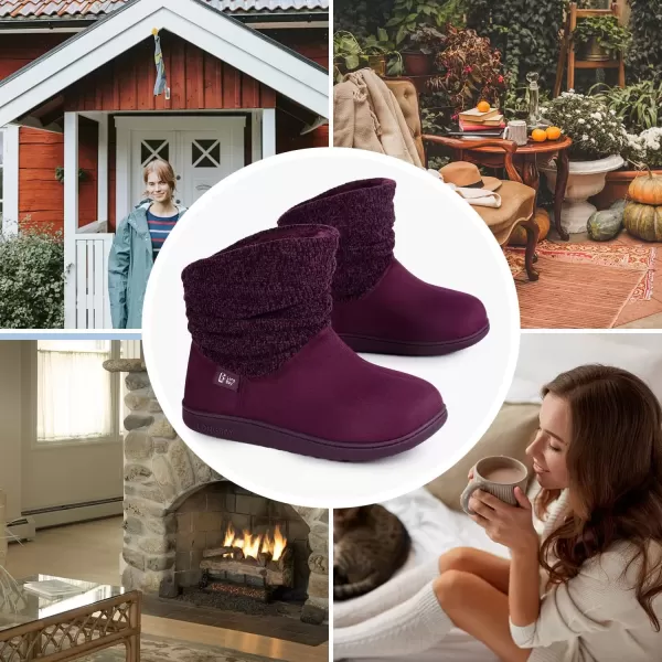 imageLongBay Womens Warm Chenille Knit Bootie Slippers Memory Foam Comfy Suede Fluffy Faux Fur Memory Foam Boots House ShoesPurple