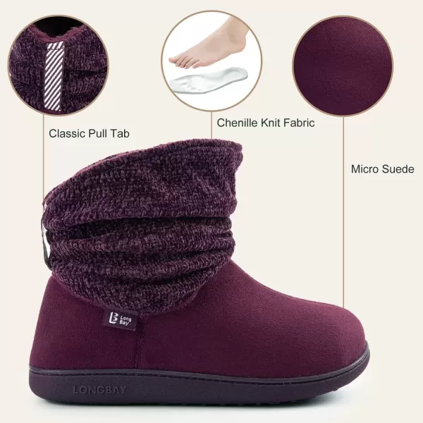imageLongBay Womens Warm Chenille Knit Bootie Slippers Memory Foam Comfy Suede Fluffy Faux Fur Memory Foam Boots House ShoesPurple