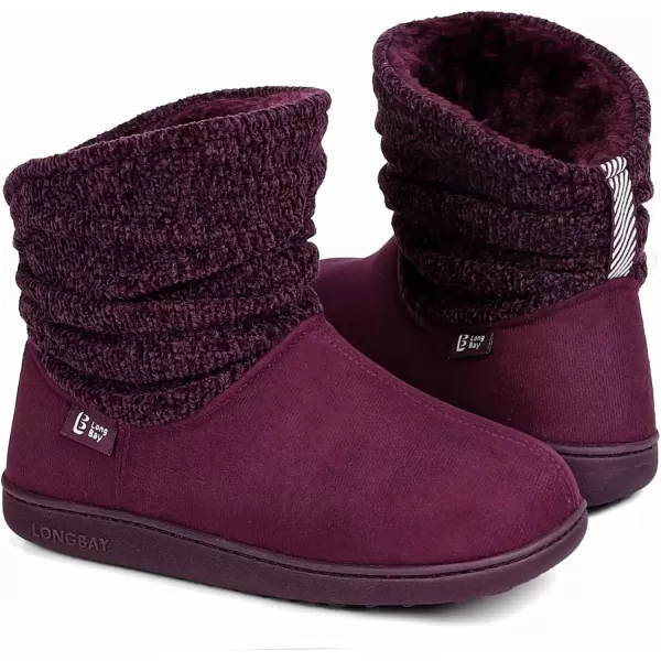 imageLongBay Womens Warm Chenille Knit Bootie Slippers Memory Foam Comfy Suede Fluffy Faux Fur Memory Foam Boots House ShoesPurple