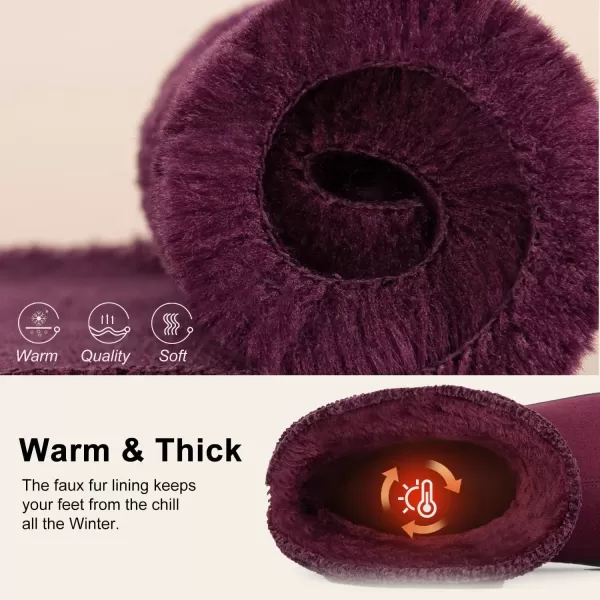 imageLongBay Womens Warm Chenille Knit Bootie Slippers Memory Foam Comfy Suede Fluffy Faux Fur Memory Foam Boots House ShoesPurple