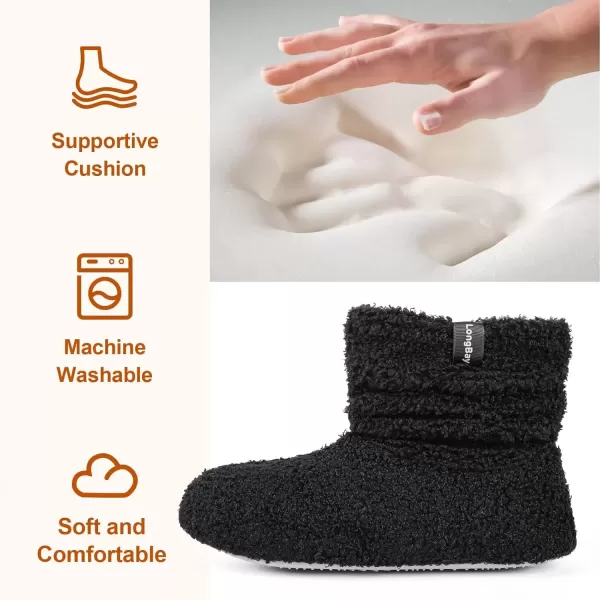 imageLongBay Womens Warm Curly Fur Bootie Slippers Comfy Plush Fleece Boots Memory Foam House ShoesBlack