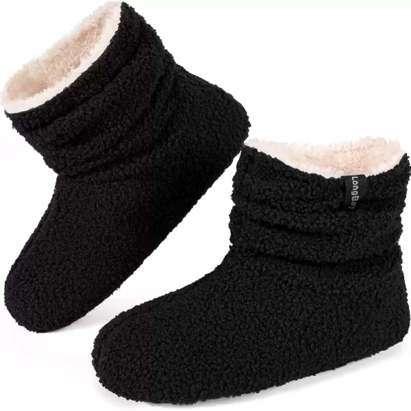 imageLongBay Womens Warm Curly Fur Bootie Slippers Comfy Plush Fleece Boots Memory Foam House ShoesBlack