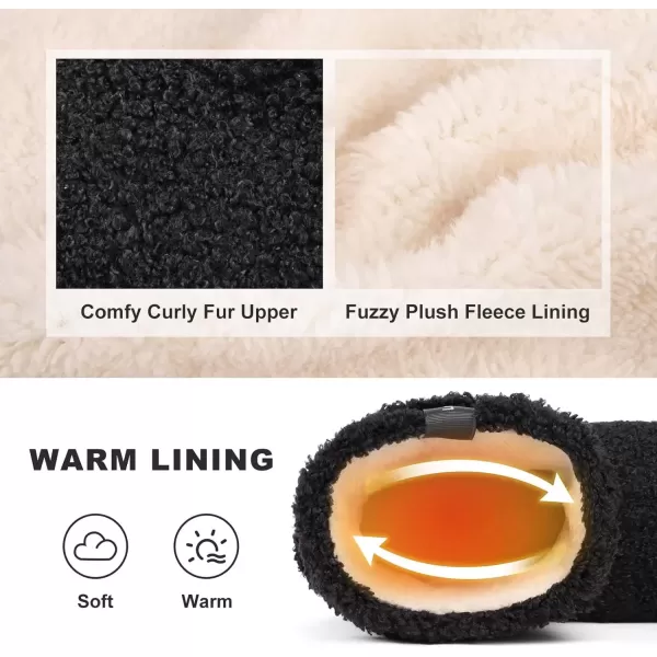 imageLongBay Womens Warm Curly Fur Bootie Slippers Comfy Plush Fleece Boots Memory Foam House ShoesBlack
