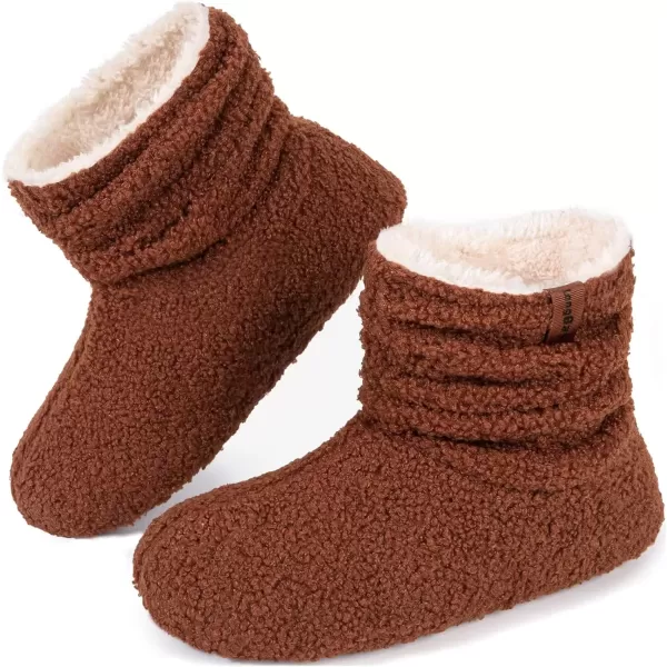 imageLongBay Womens Warm Curly Fur Bootie Slippers Comfy Plush Fleece Boots Memory Foam House ShoesCoffee