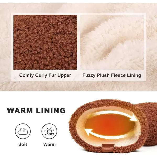 imageLongBay Womens Warm Curly Fur Bootie Slippers Comfy Plush Fleece Boots Memory Foam House ShoesCoffee