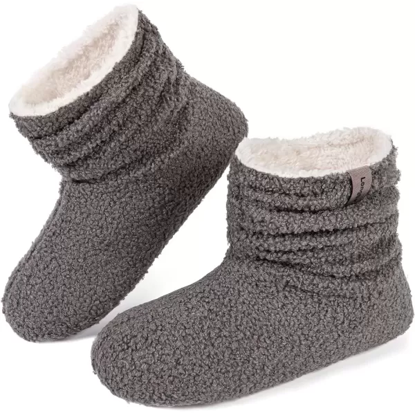 imageLongBay Womens Warm Curly Fur Bootie Slippers Comfy Plush Fleece Boots Memory Foam House ShoesGrey