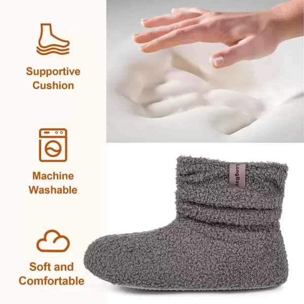 imageLongBay Womens Warm Curly Fur Bootie Slippers Comfy Plush Fleece Boots Memory Foam House ShoesGrey