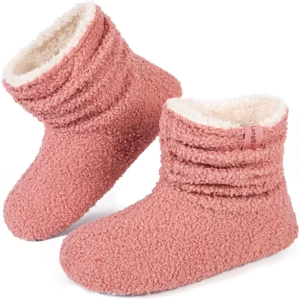 imageLongBay Womens Warm Curly Fur Bootie Slippers Comfy Plush Fleece Boots Memory Foam House ShoesPink