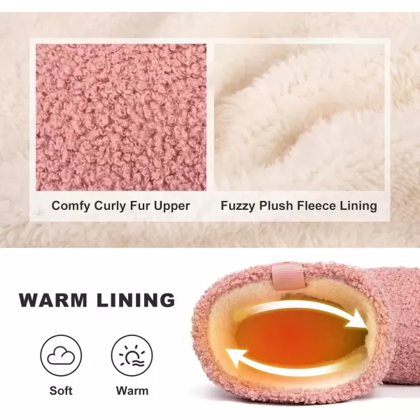 imageLongBay Womens Warm Curly Fur Bootie Slippers Comfy Plush Fleece Boots Memory Foam House ShoesPink
