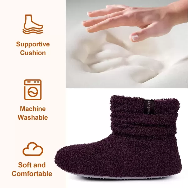 imageLongBay Womens Warm Curly Fur Bootie Slippers Comfy Plush Fleece Boots Memory Foam House ShoesPurple