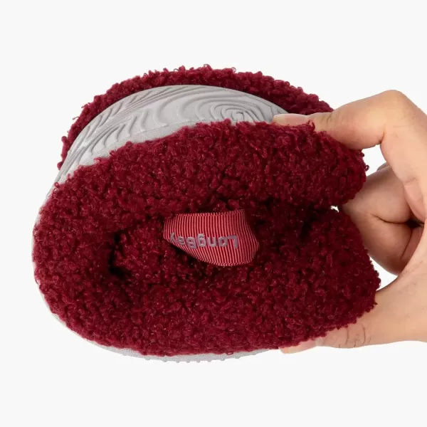 imageLongBay Womens Warm Curly Fur Bootie Slippers Comfy Plush Fleece Boots Memory Foam House ShoesWine Red