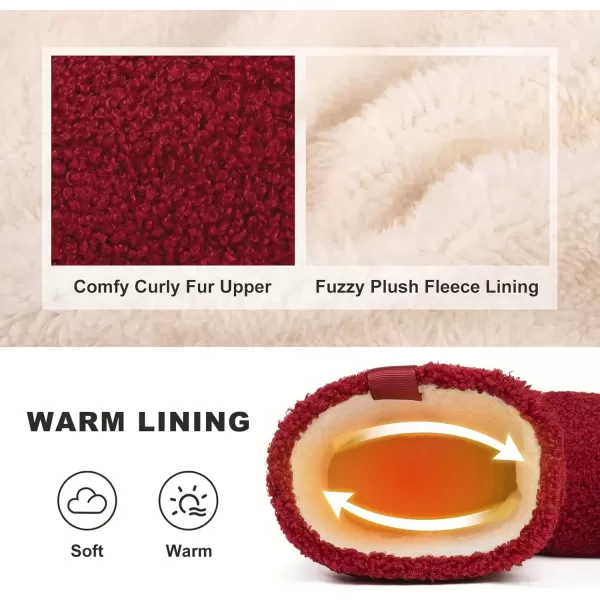 imageLongBay Womens Warm Curly Fur Bootie Slippers Comfy Plush Fleece Boots Memory Foam House ShoesWine Red